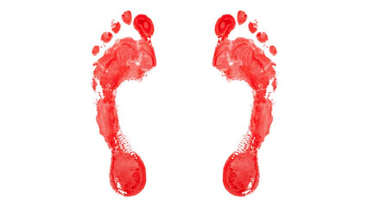 Footprints in red paint