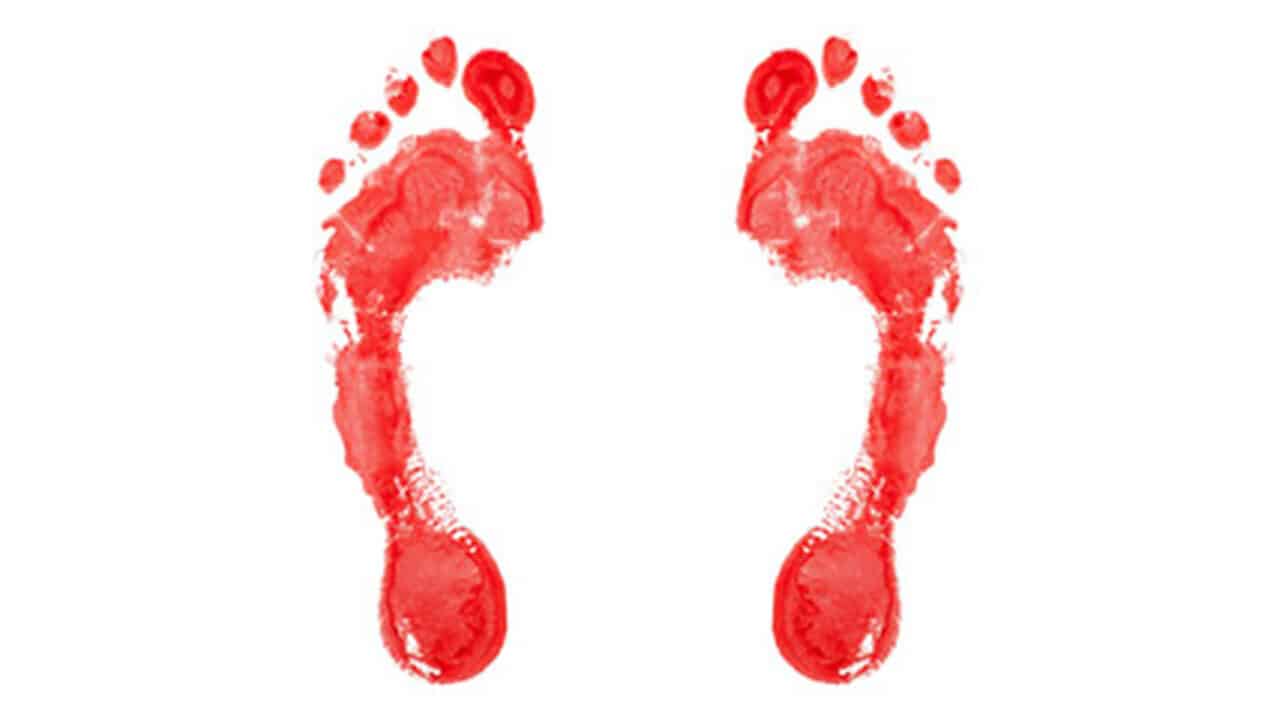 Footprints in red paint